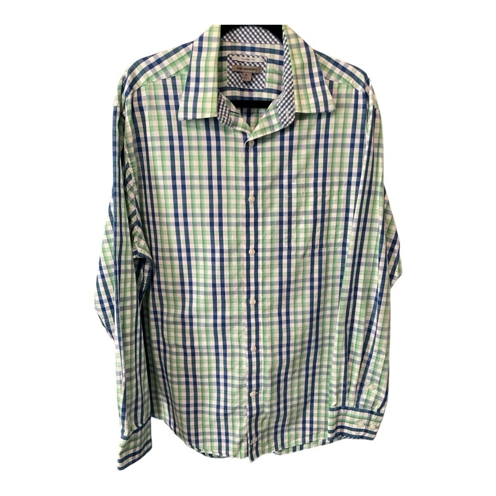 Johnston & Murphy Blue and Green Checkered Shirt Mens Size XL